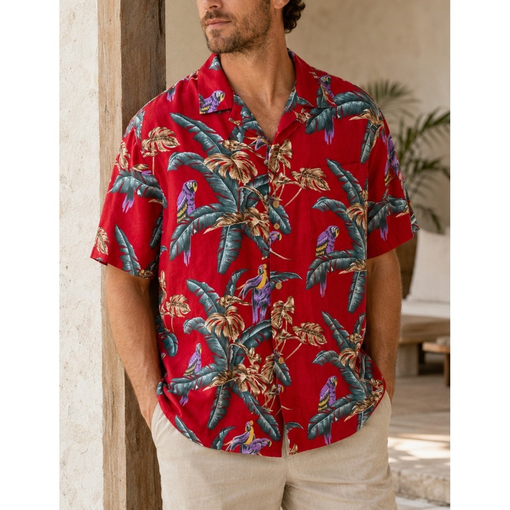Paradise Found Hawaiian Button Shirt XL Red Parrot ASO Tom Selleck in Magnum PI - Picture 13 of 13